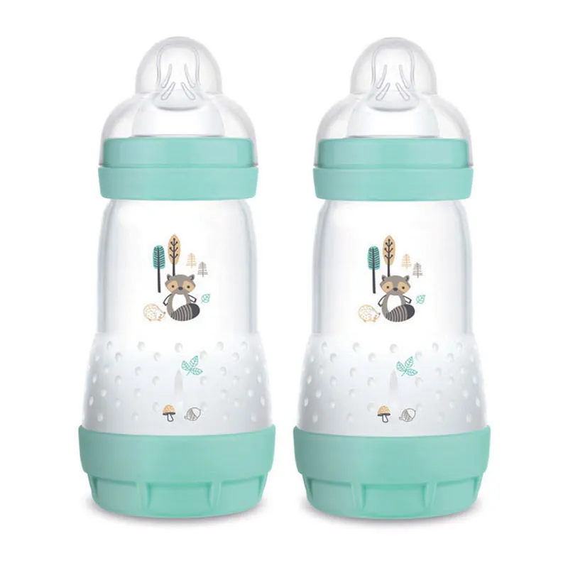 2 Biberons Easy Start anti-colique 260ml Tétine 2 Râton Laveur - Aqua-0