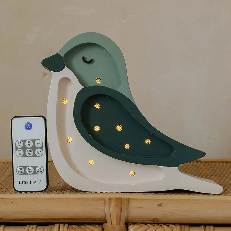 Lampe Veilleuse Oiseau Pistache/Crème - 18x20x5,5cm-0