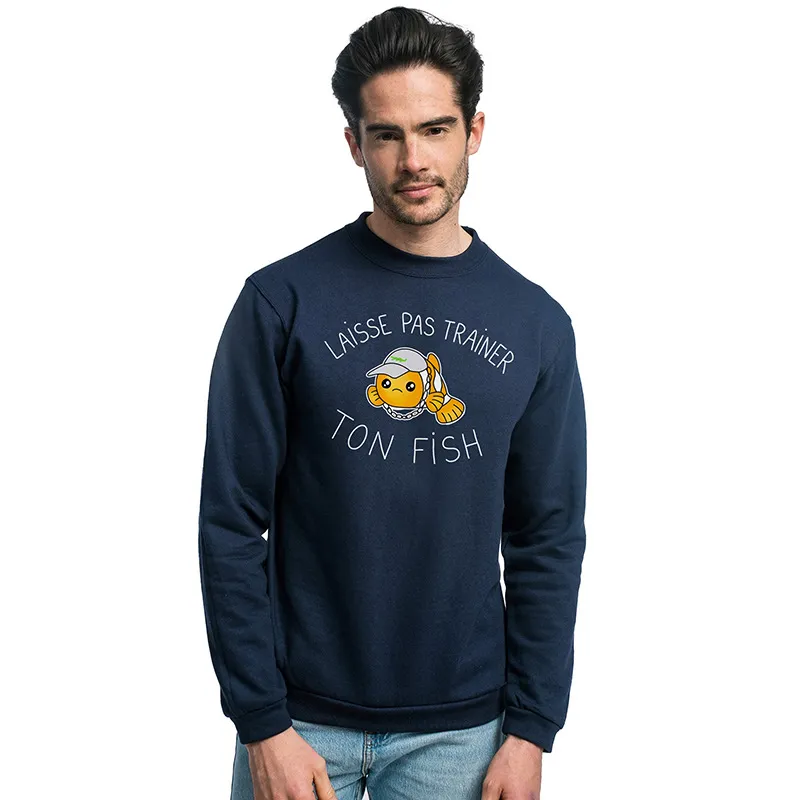 Sweat Homme Laisse pas trainer ton fish - Marine-0