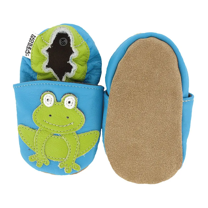 Chaussons cuir Grenouille - Bleu/Vert-1