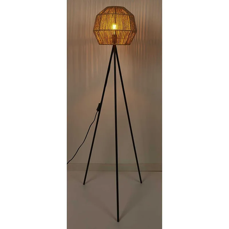 Lampadaire Abat jour Effet corde tressé Beige/Noir - 31x145cm-3
