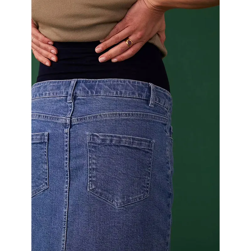 Jupe courte de grossesse en jeans - Bleu-3