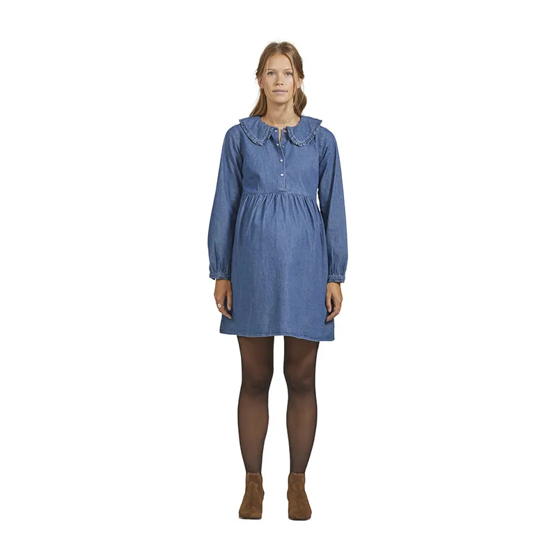 Robe de grossesse/allait Denim col claudine - Bleu-2