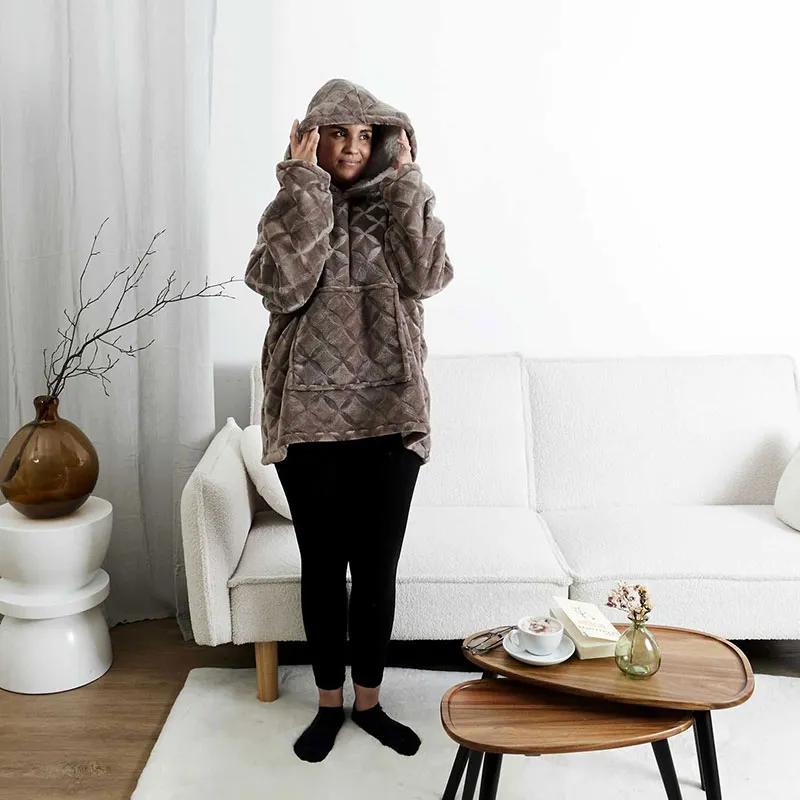 Sweat Plaid gaufré Marron - 118x85cm-1