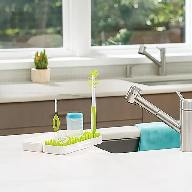 Égouttoir biberon de voyage + 2 goupillons - Blanc/Vert-1