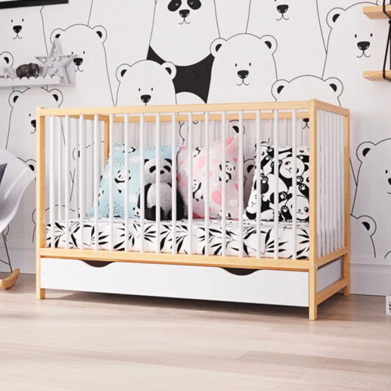 Lit Bébé évolutif + tiroir Mathis Bois/Blanc - 60x120cm-0
