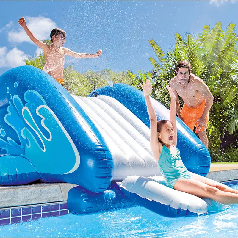 Toboggan gonflable pour piscine enterrée Bleu - 206x117x333cm-1