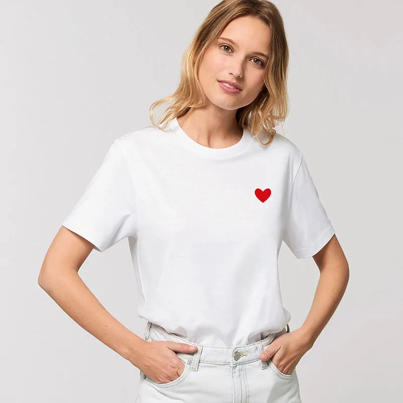 T-shirt Femme Dessin petit coeur BIO - Blanc-0