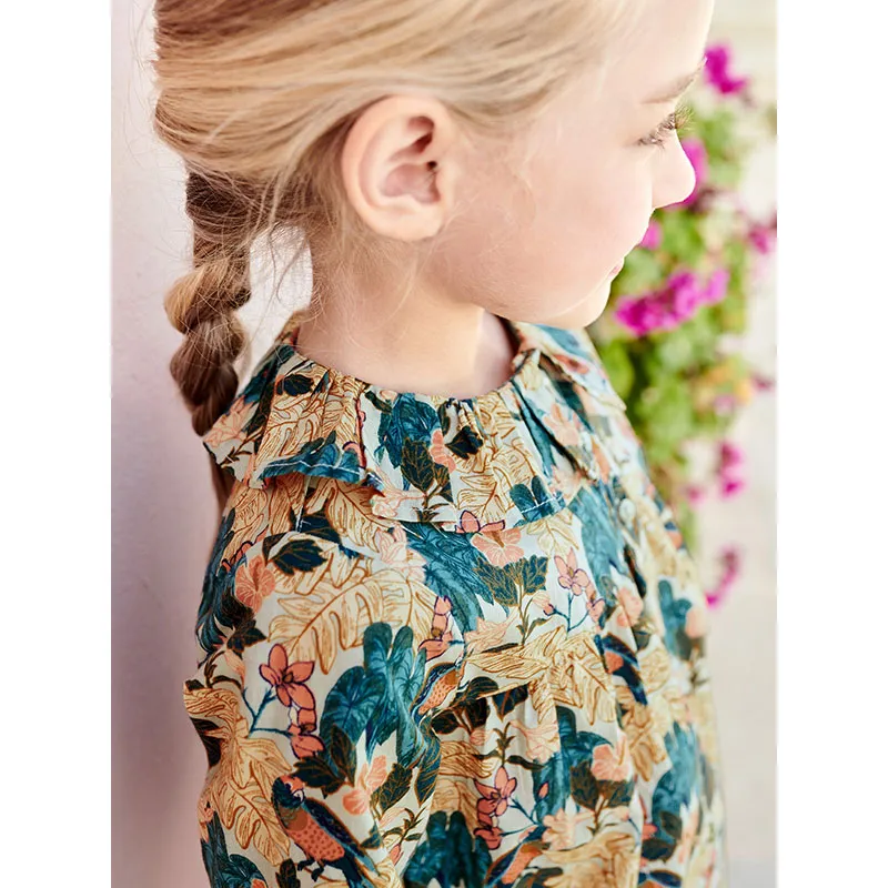 Blouse imprimée fleurs fille - Vert-5