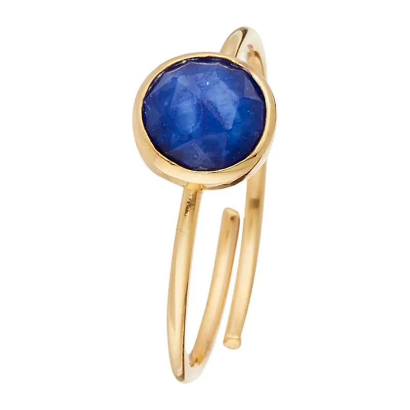 Bague ajustable Cyanite Bleu - Laiton doré-0