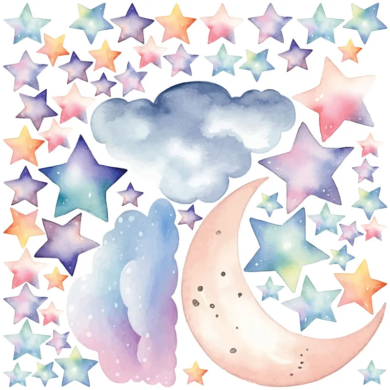 Stickers - Etoiles, lune & nuages aquarelles-3