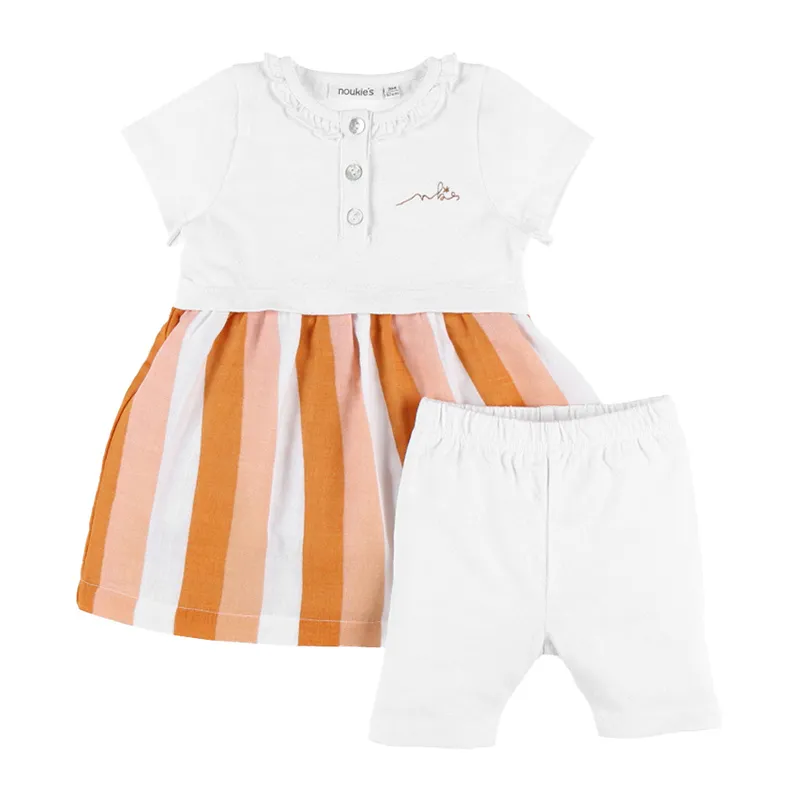 Robe MC + Legging Rayures - Orange/Blanc-1