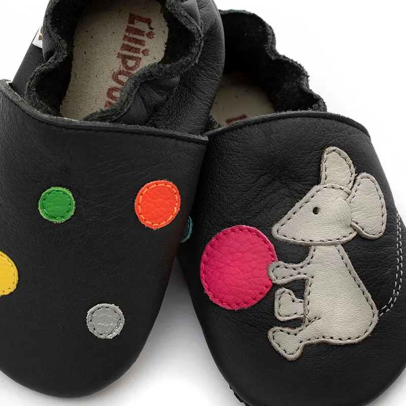 Chaussons souple Barefoot Cuir Souris - Noir-4