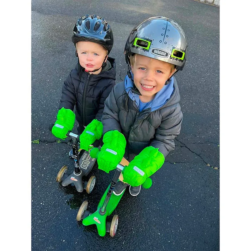 Moufles Enfant Dino avec attaches pour vélo/trottinettes - Lime Green-4