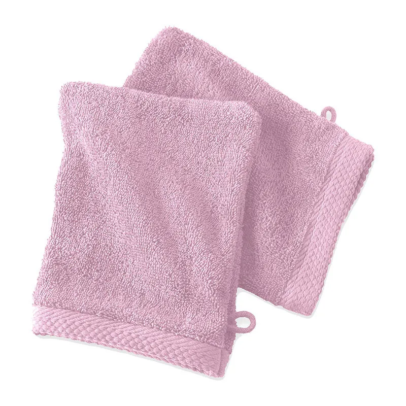 2 Gants de toilette Coton Rose poudré - 16x21cm-0