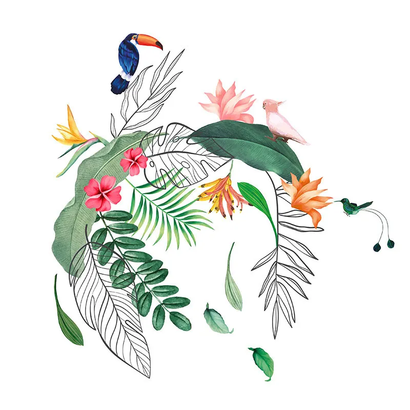 Stickers - Feuilles, fleurs et oiseaux tropicaux-4