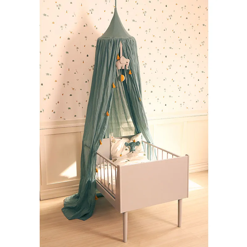 Ciel de lit Coton BIO Pompons Gris Mer - 200cm-2
