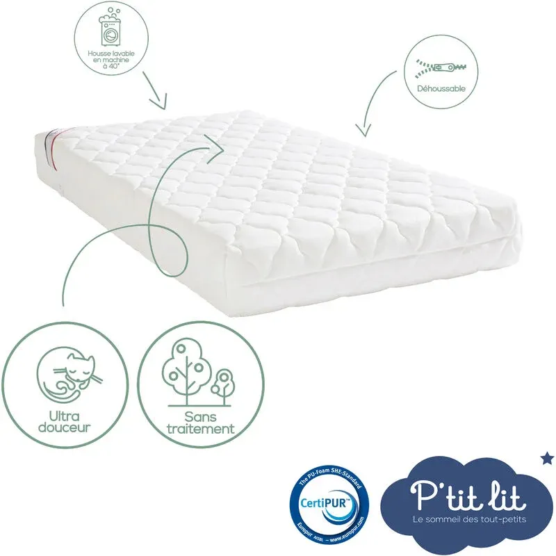 Matelas Bamboo révers. déhoussable Blanc ép. 12cm + Valisette de transport Offerte-1