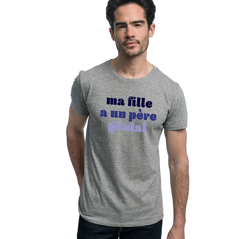 T-shirt Homme Ma fille a un père génial BIO - Gris Chiné-0