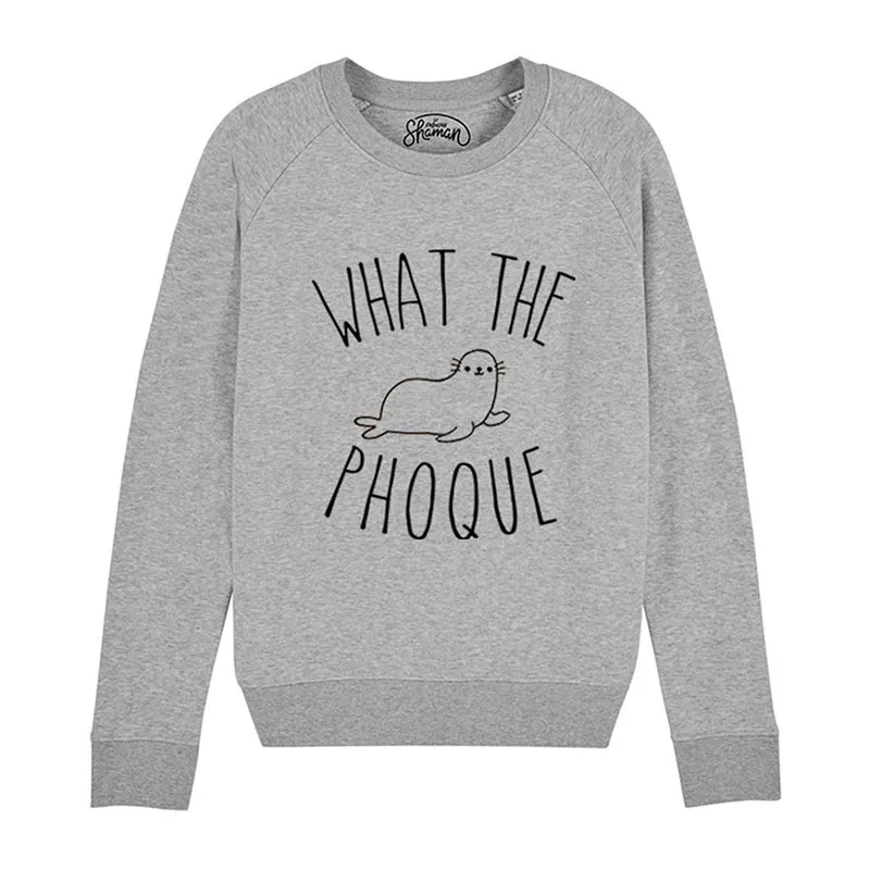 Sweat Femme What the phoque - Gris chiné-0