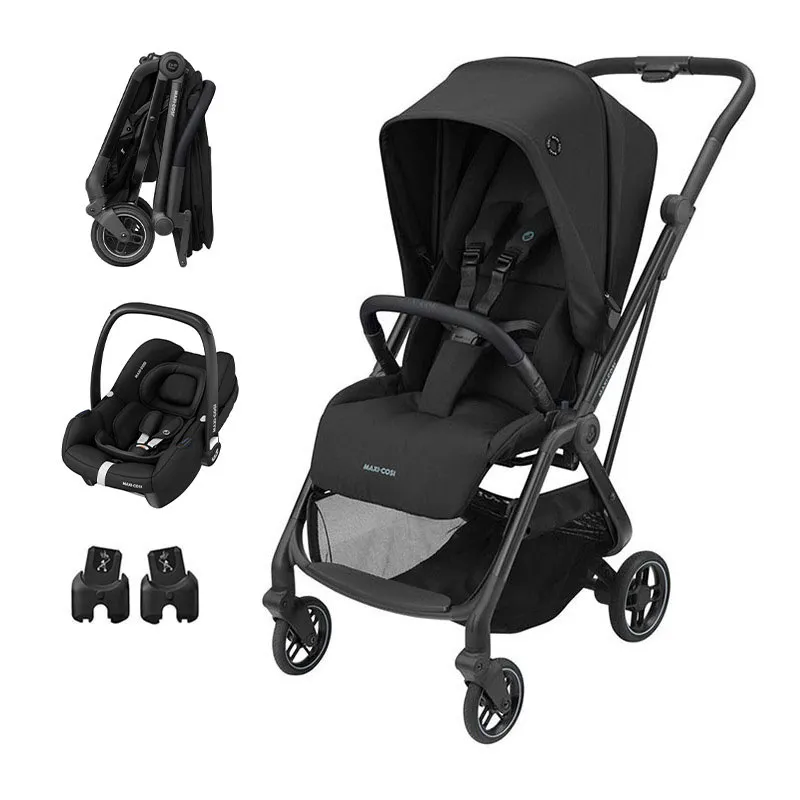 Duo Poussette Compacte Leona + Cosi Cabriofix sans base + Adaptateurs Essential Black - 0m+-0