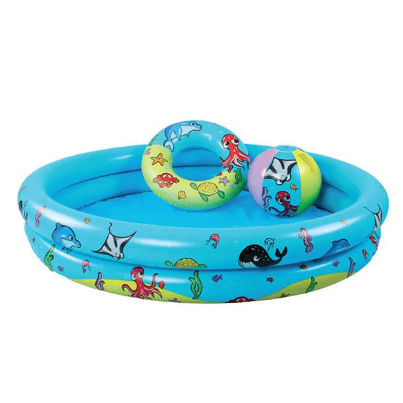 Piscine gonflable Ø120cm + Bouée + Ballon Animaux de la mer - 3+-0