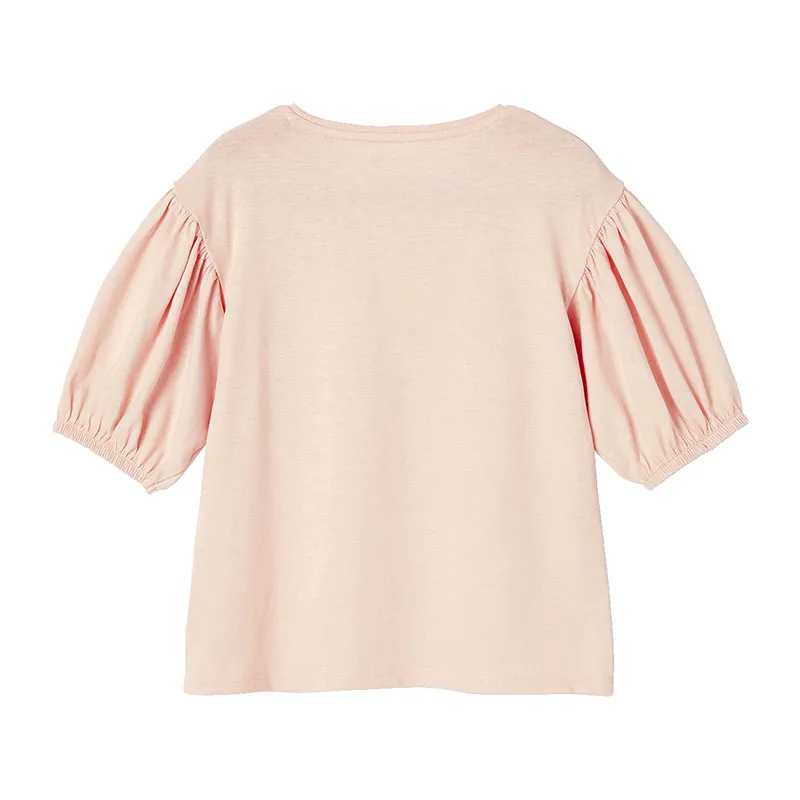 T-shirt manches boules fille motif fruit poitrine - Rose-1