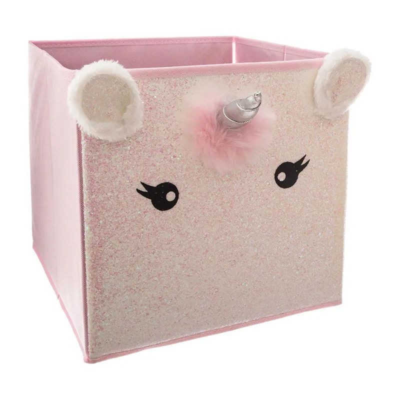 Bac de rangement licorne Rose - 31x29cm-0