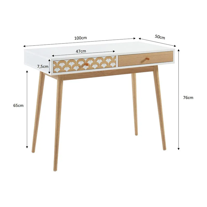 Bureau Utah effet chêne Blanc - 100x50x76cm-5