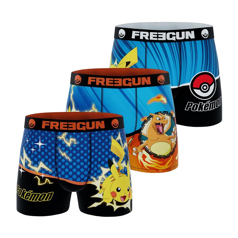 3 boxers enfant Pokémon Pikachu Pokeball - Orange/Jaune/Turquoise/Noir-0