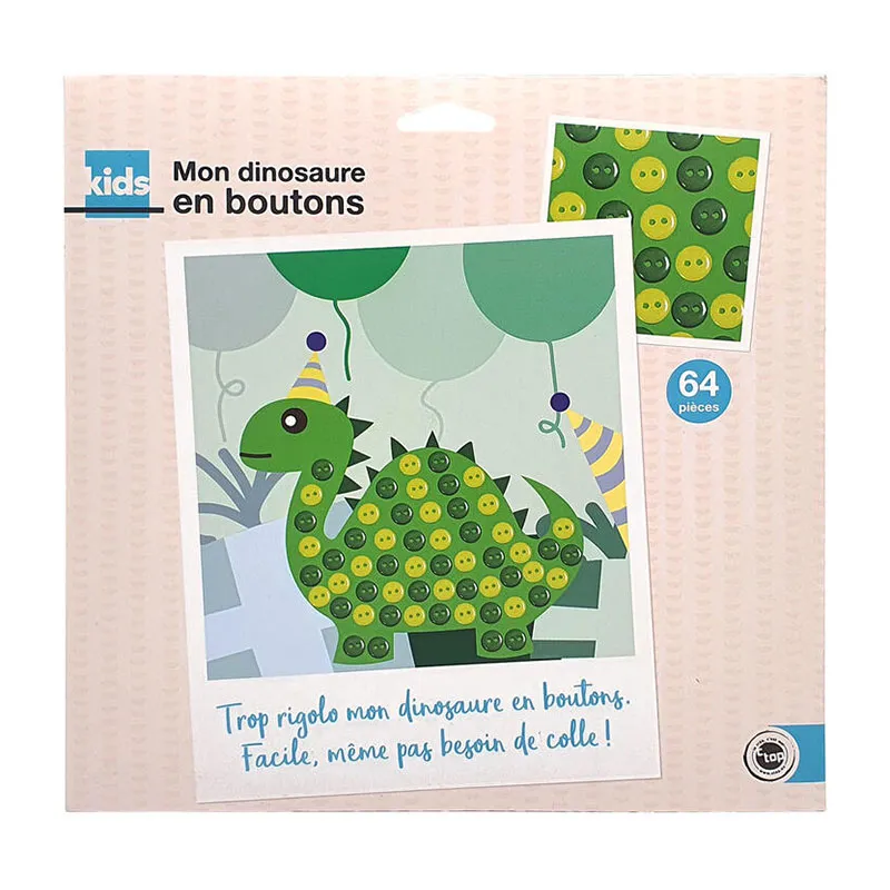 Kit créatif Dinosaure en boutons adhésifs 64pcs - 22x22cm-1