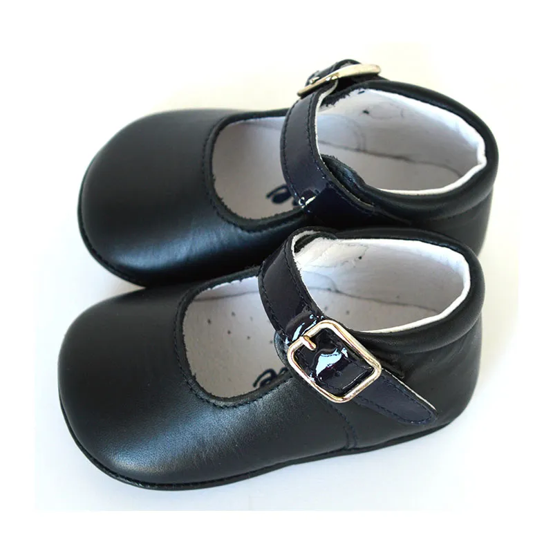 Chaussons bébé SOUPLES antidérapants à boucle Mini-Alice - Cuir Marine-2