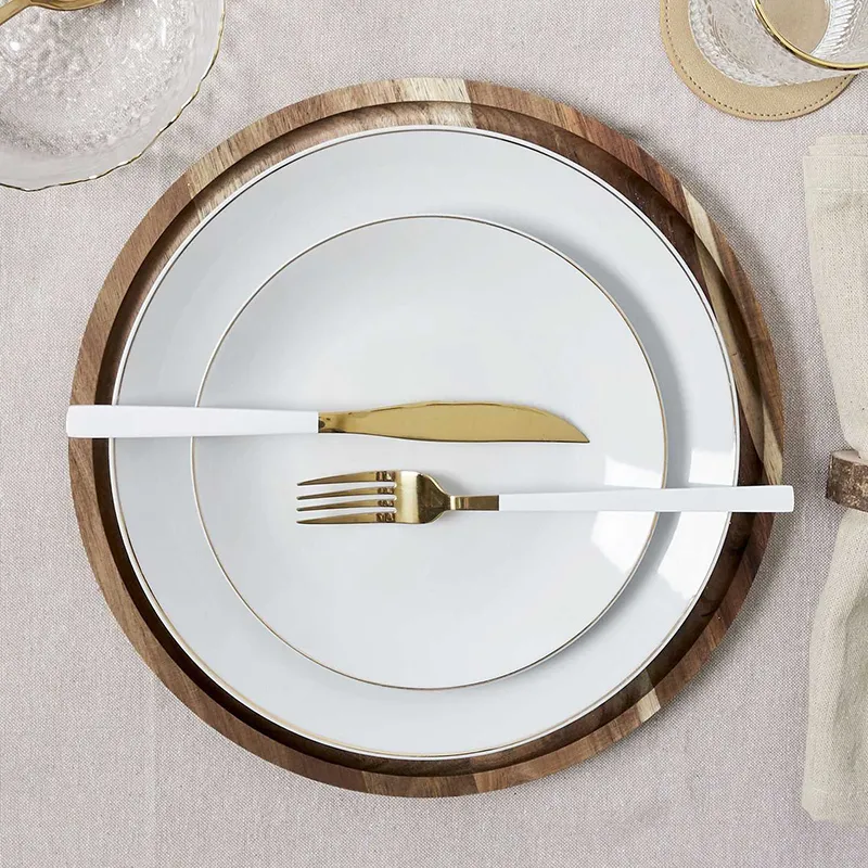 2 Assiettes liseré Blanc/Doré - Ø20cm-1