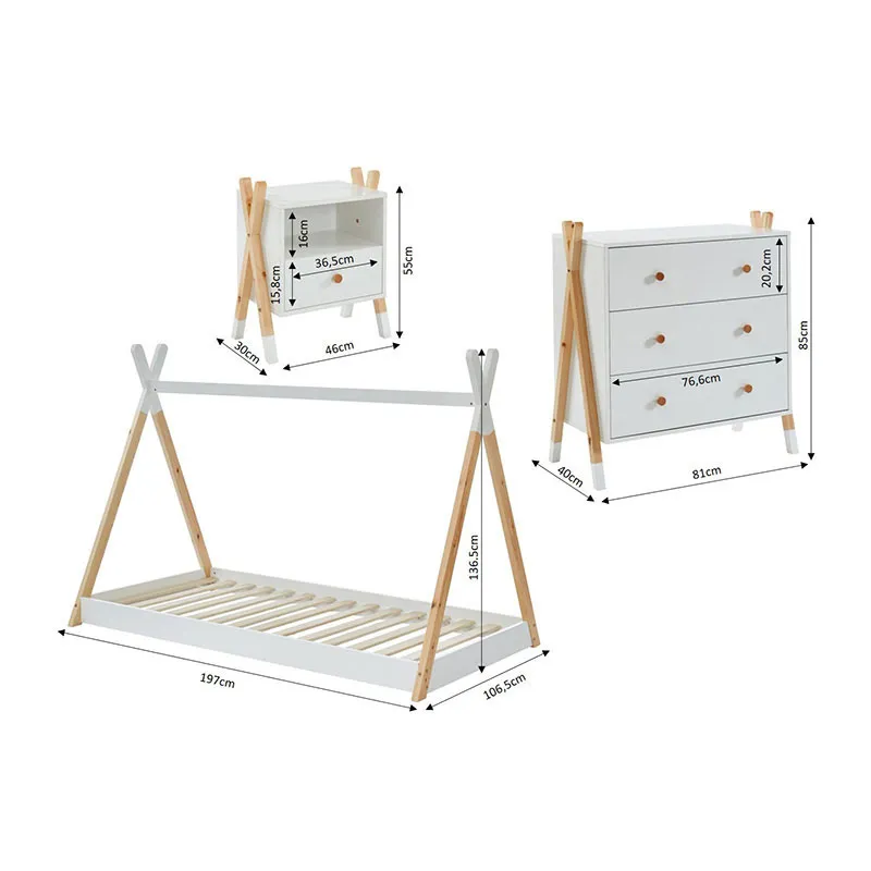 Ensemble chambre enfant Tipi Bois/Blanc - 90x190cm-2