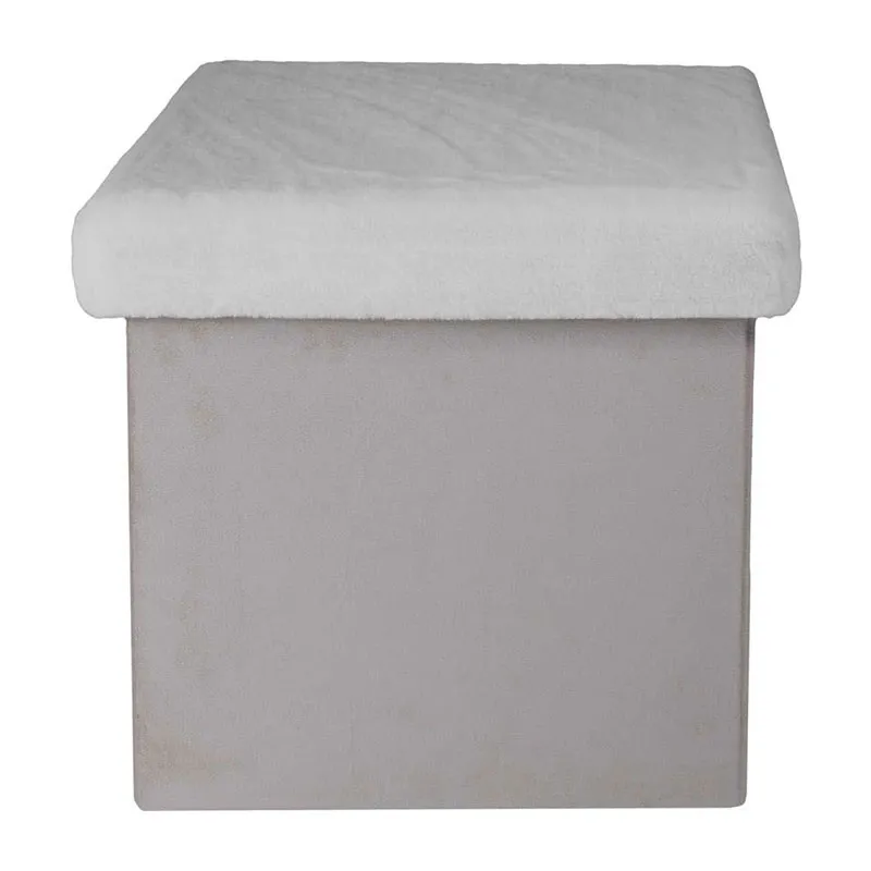 Coffre pouf pliable effet fourrure Léo Gris - 38x38x38cm-2