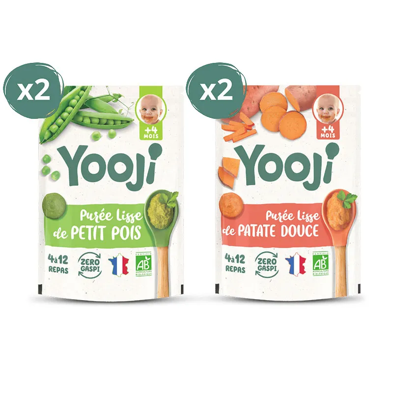 Duo Purées de Petit pois (x2) & Patate douce BIO (x2) - 16 repas - 4m+-10