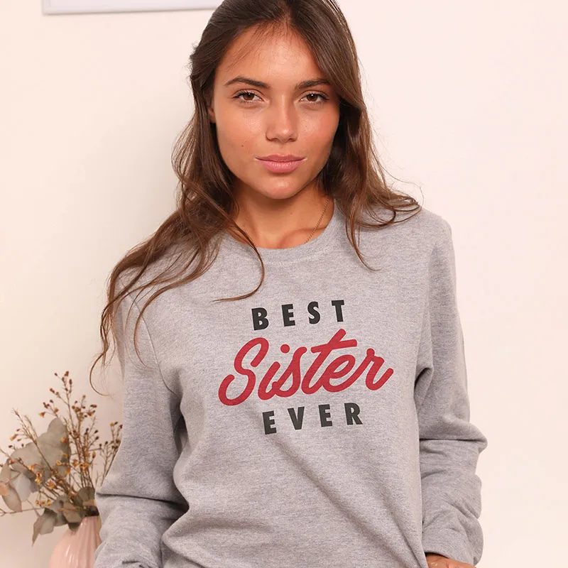 Sweat Femme Best sister ever - Gris Chiné-0