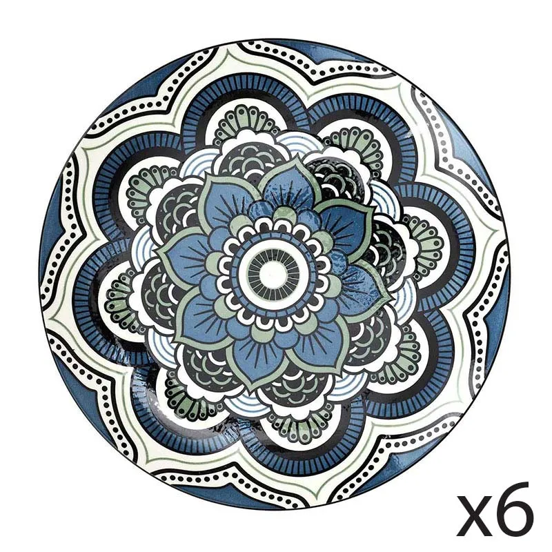 6 Assiettes Mandala Bleu - ø26cm-0