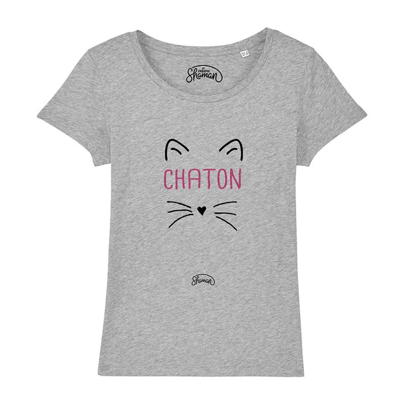 T-shirt Femme BIO Chaton - Gris chiné-1