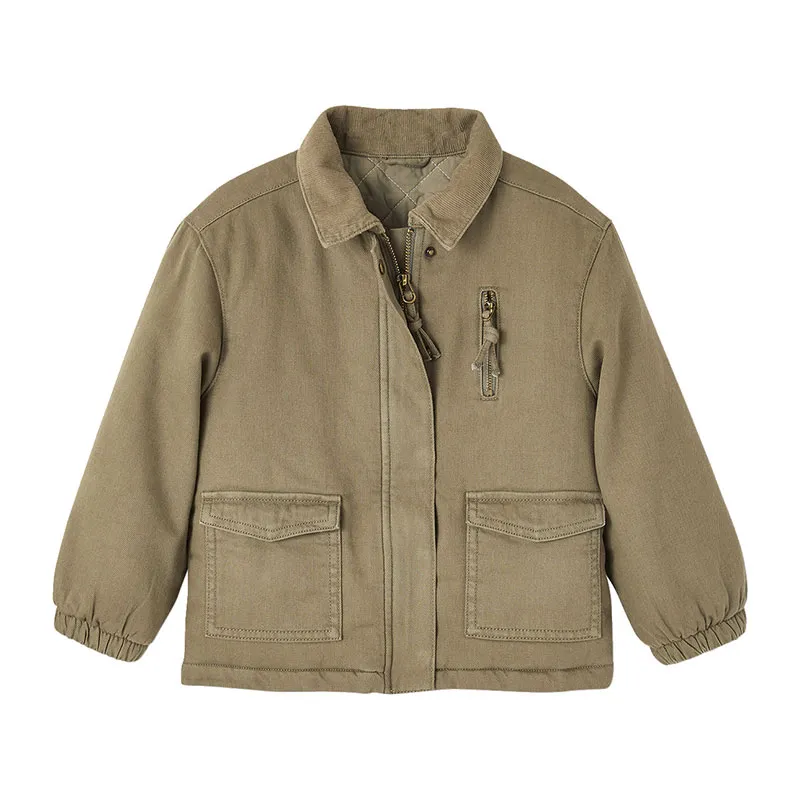 Veste matelassée brodée au dos fille - Kaki-0