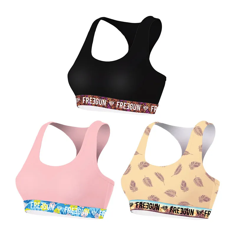 3 Brassières Femme Coton - Rose/Jaune/Noir-0