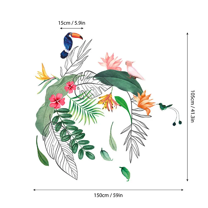 Stickers - Feuilles, fleurs et oiseaux tropicaux-5