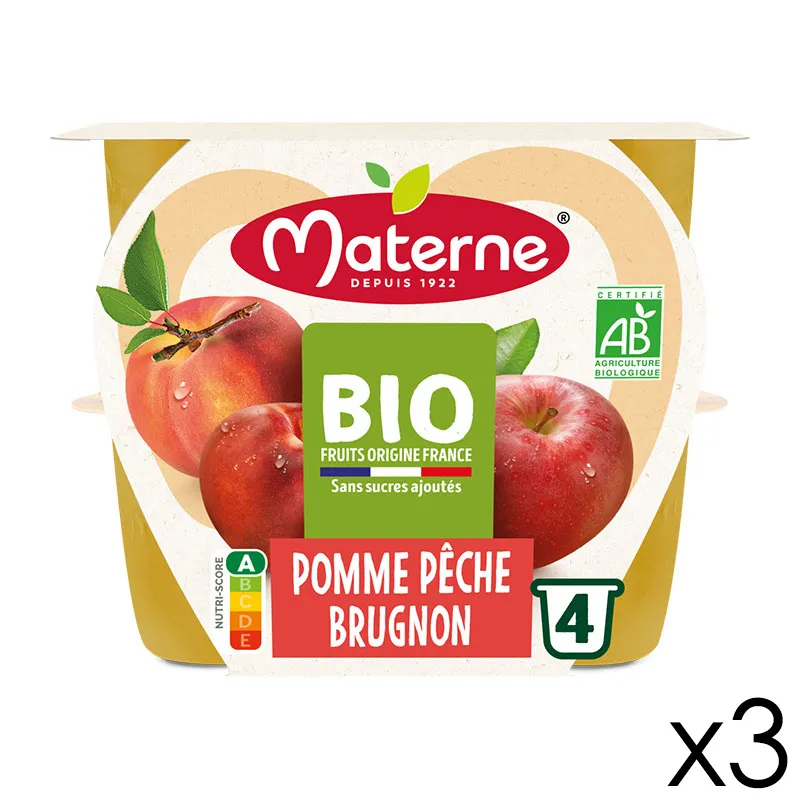 12 Compotes Coupelles BIO Pomme Pêche Brugnon - 12x100g-0
