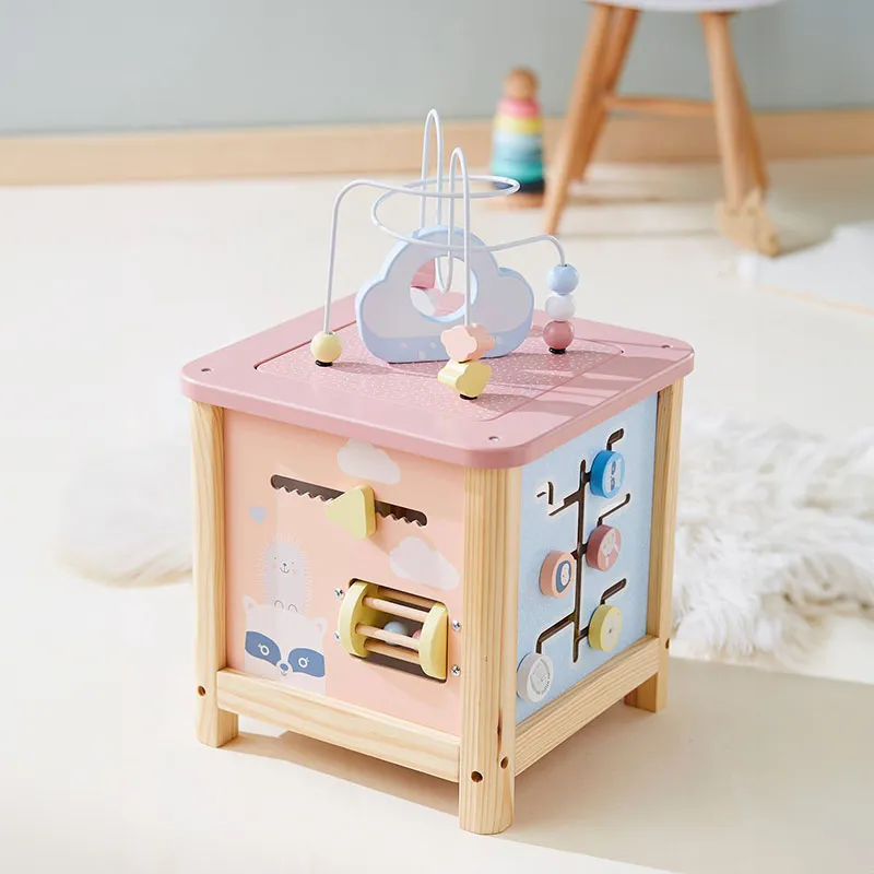 Cube d'activités en bois - Rose - 10m+-0