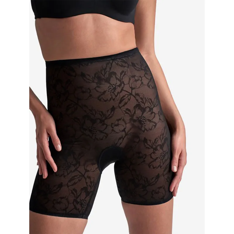Short gainant taille haute en dentelle - Noir-6