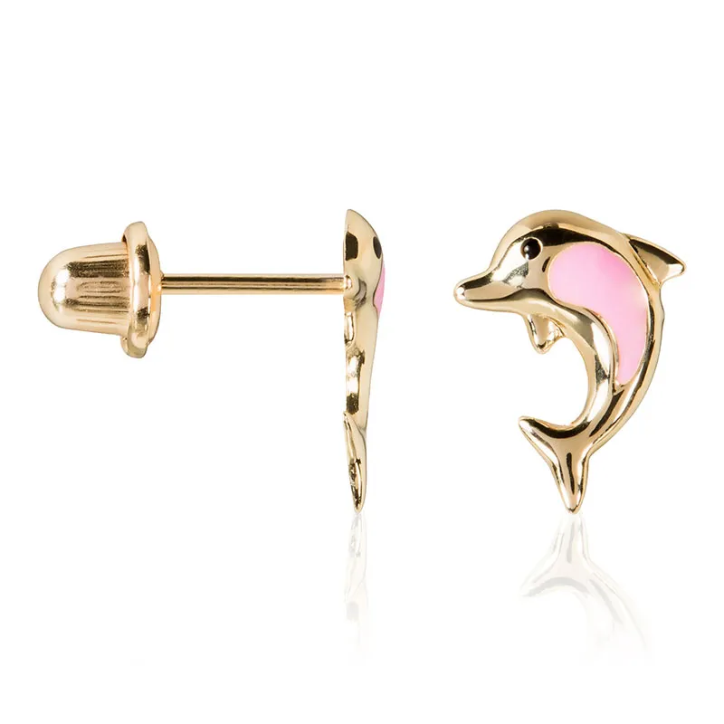 Puces d'oreilles enfant Maman Dauphin - Or Jaune 375/1000-0