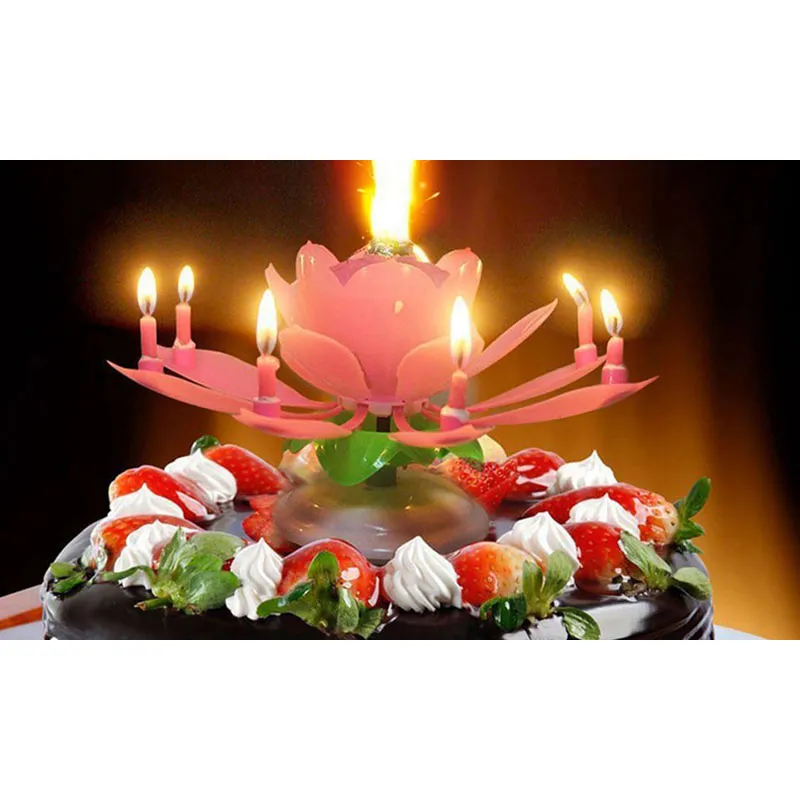 Bougie-fleur d'anniversaire - Rose-1