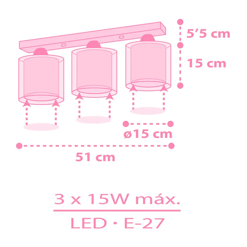 Plafonnier 2 Lumières Licorne 3 Lumières - 51x15x20,5cm-3
