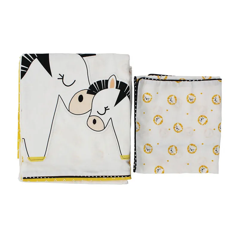 Parure 2pcs Peluche & pompon Blanc/Jaune - 100x135cm-3