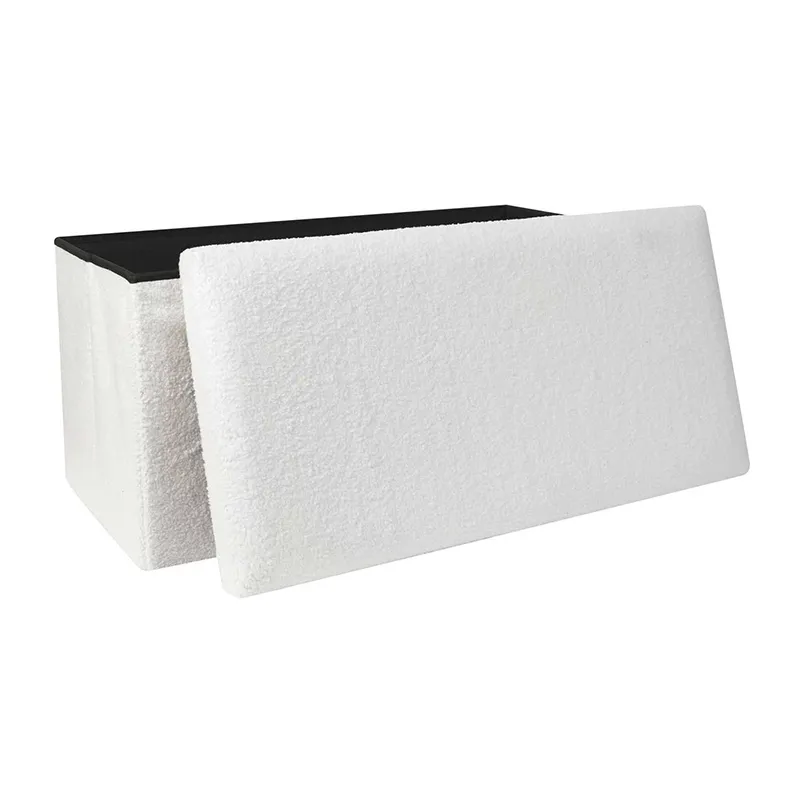 Coffre banc pliable en bouclette Blanc - 76x38cm-0